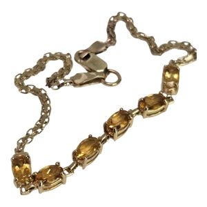 10K Yellow Elegant Gold Bracelet with Yellow Citrine Oval Cut 6 Gemstones